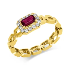 Ring aus 750 Gelbgold Rubin 0,31ct rot 14 Brillanten 0,15ct F-VSI B:6,5mm