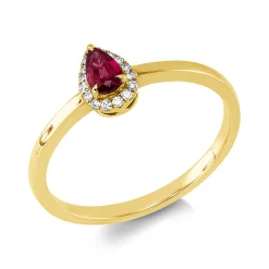 Ring aus 750 Gelbgold Rubin 0,22ct rot 16 Brillanten 0,07ct TW-SI B:7,1mm
