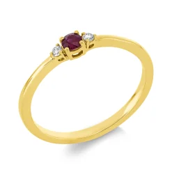 Ring aus 750 Gelbgold Rubin 0,13ct rot 2 Brillanten 0,04ct TW-SI B:2,9mm 4er-Krappe