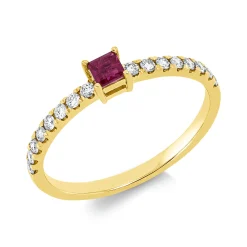 Ring aus 750 Gelbgold Rubin 0,19ct rot 16 Brillanten 0,22ct W-SI B:3,4mm