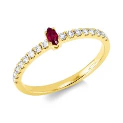 Ring aus 750 Gelbgold Rubin 0,11ct rot 16 Brillanten 0,23ct W-SI B:4mm