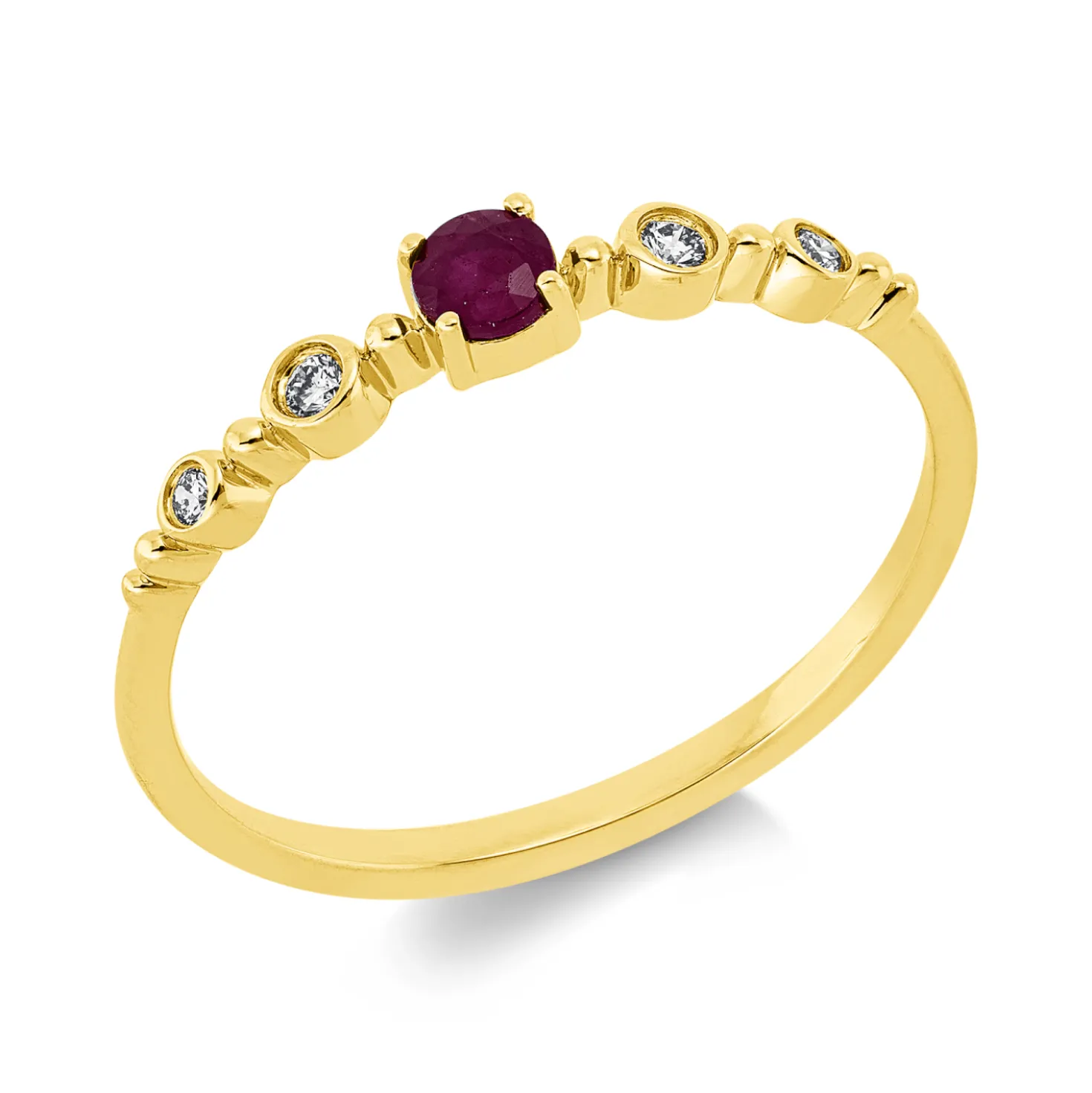 Ring aus 750 Gelbgold Rubin 0,14ct rot 4 Diamanten 0,05ct TW-SI B:2,8mm 4er-Krappe