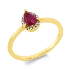 Ring aus 750 Gelbgold Rubin 0,45ct rot 15 Diamanten 0,04ct TW-SI B:7,9mm 3er-Krappe