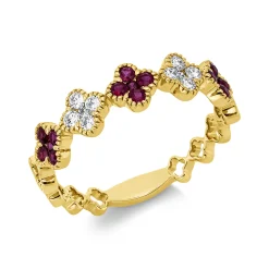 Ring aus 750 Gelbgold 15 Rubine 0,33ct rot 10 Brillanten 0,18ct TW-SI B:4,6mm
