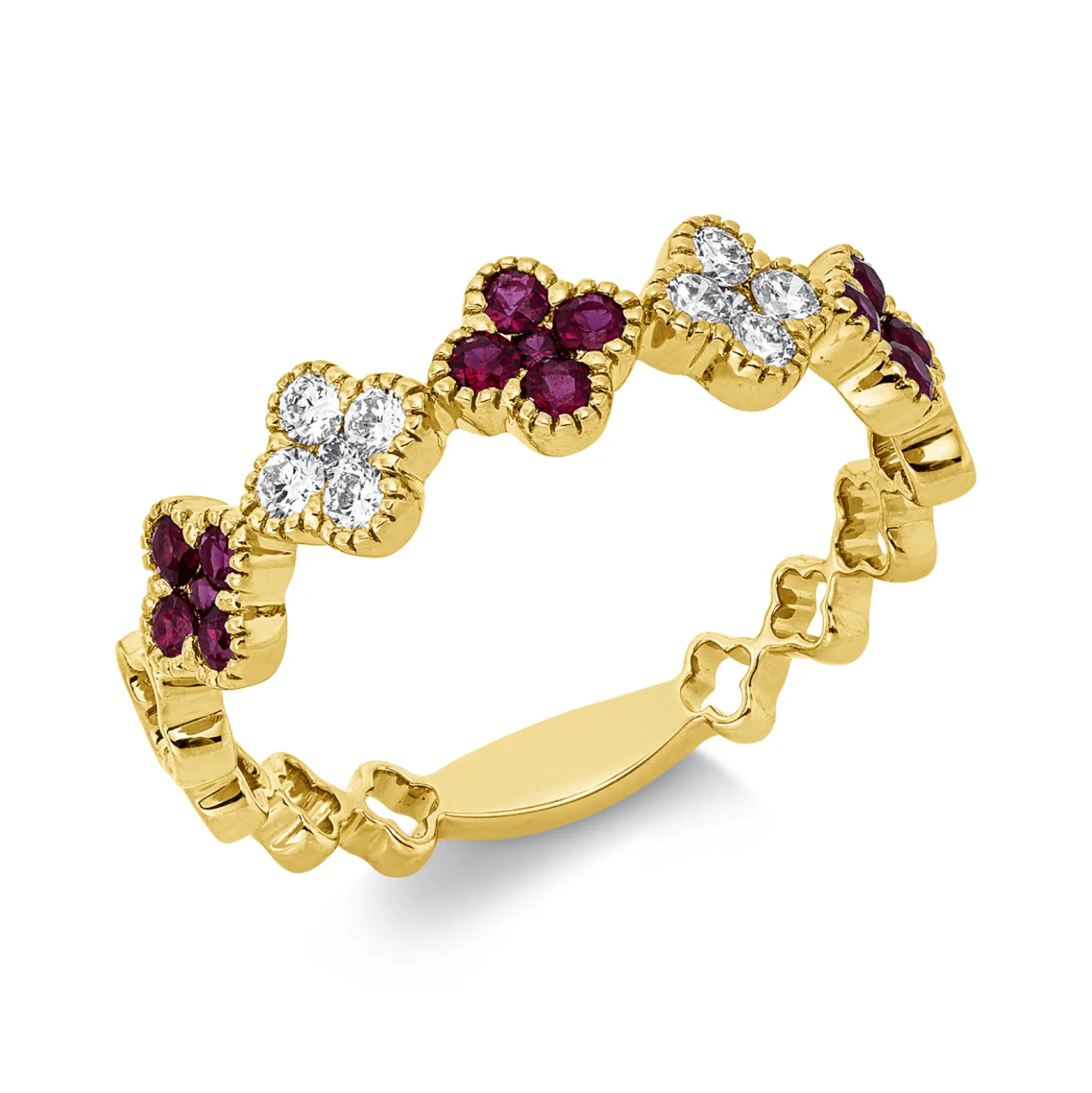 Ring aus 750 Gelbgold 15 Rubine 0,33ct rot 10 Brillanten 0,18ct TW-SI B:4,6mm