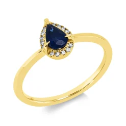 Ring aus 750 Gelbgold Saphir 0,45ct blau 15 Diamanten 0,04ct TW-SI B:7,8mm