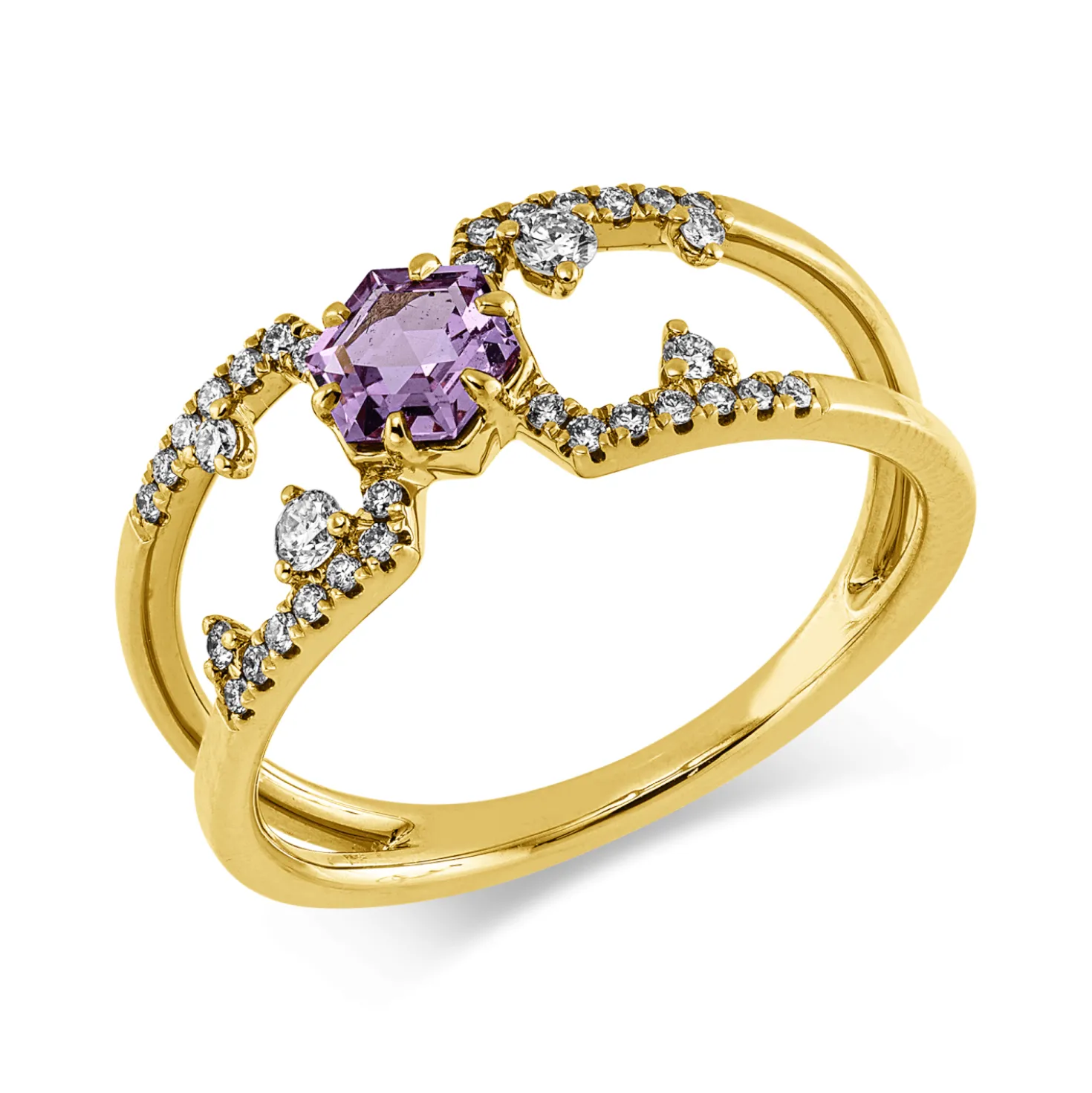 Ring aus 750 Gelbgold Saphir 0,44ct pink 34 Brillanten 0,2ct TW-SI/PI B:7,7mm