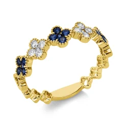 Ring aus 750 Gelbgold 15 Saphire 0,32ct blau 10 Brillanten 0,18ct TW-SI B:4,7mm