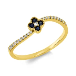 Ring aus 750 Gelbgold 4 Saphire 0,16ct blau 21 Brillanten 0,1ct TW-SI B:5,2mm