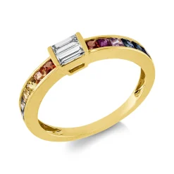 Ring aus 750 Gelbgold 12 Saphire 0,74ct mehrfarbig mit Diamanten B:4,3mm