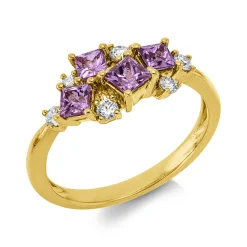 Ring aus 585 Gelbgold 4 Saphire 0,88ct pink 6 Brillanten 0,2ct W-SI/PI B:8mm
