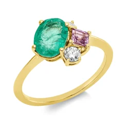 Ring aus 750 Gelbgold 2 Saphire 1,15ct pink 2 Diamanten 0,16ct TW-SI B:9,8mm