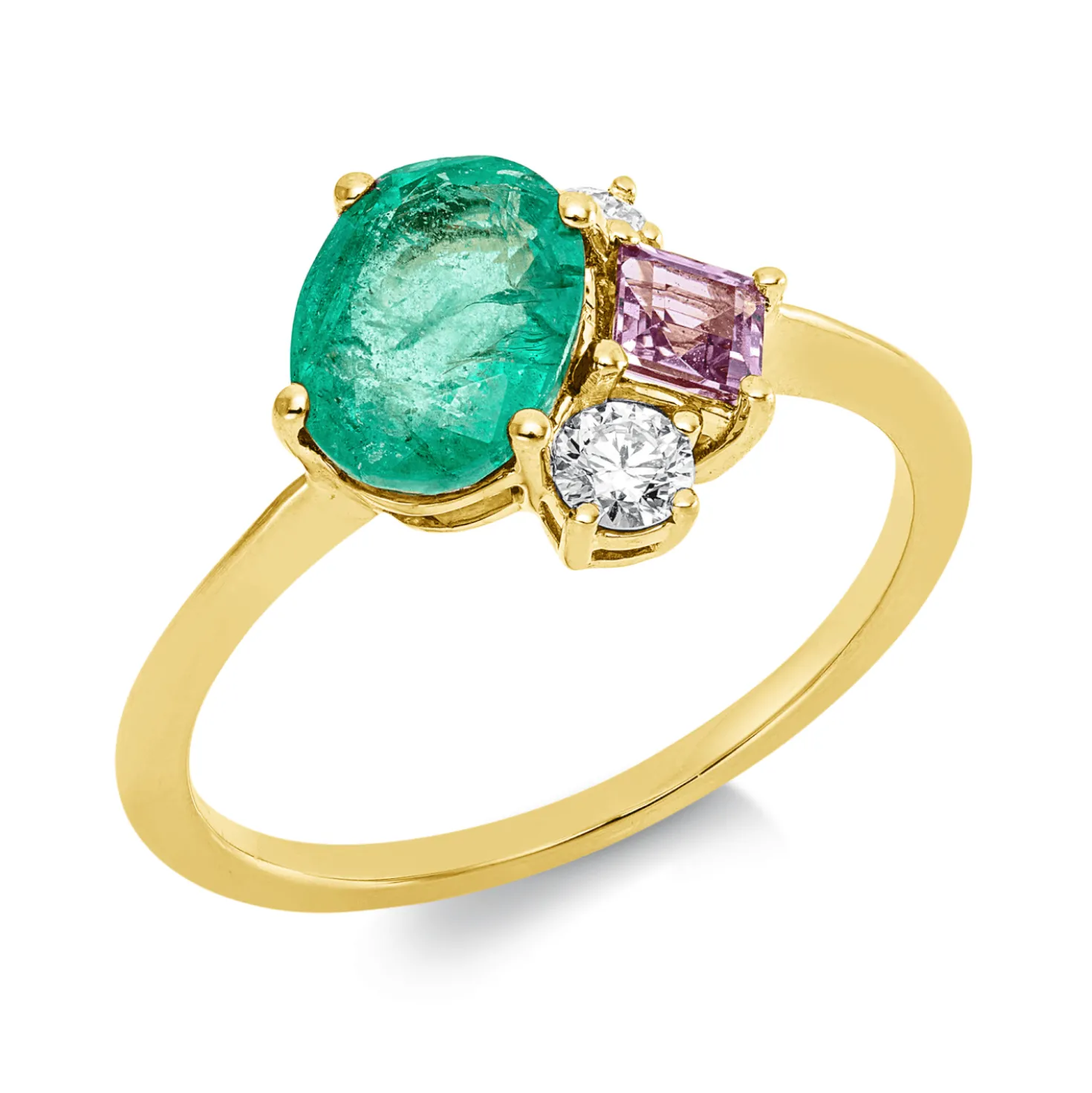 Ring aus 750 Gelbgold 2 Saphire 1,15ct pink 2 Diamanten 0,16ct TW-SI B:9,8mm