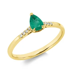 Ring aus 750 Gelbgold Smaragd 0,36ct grün 8 Brillanten 0,04ct TW-SI B:6,5mm
