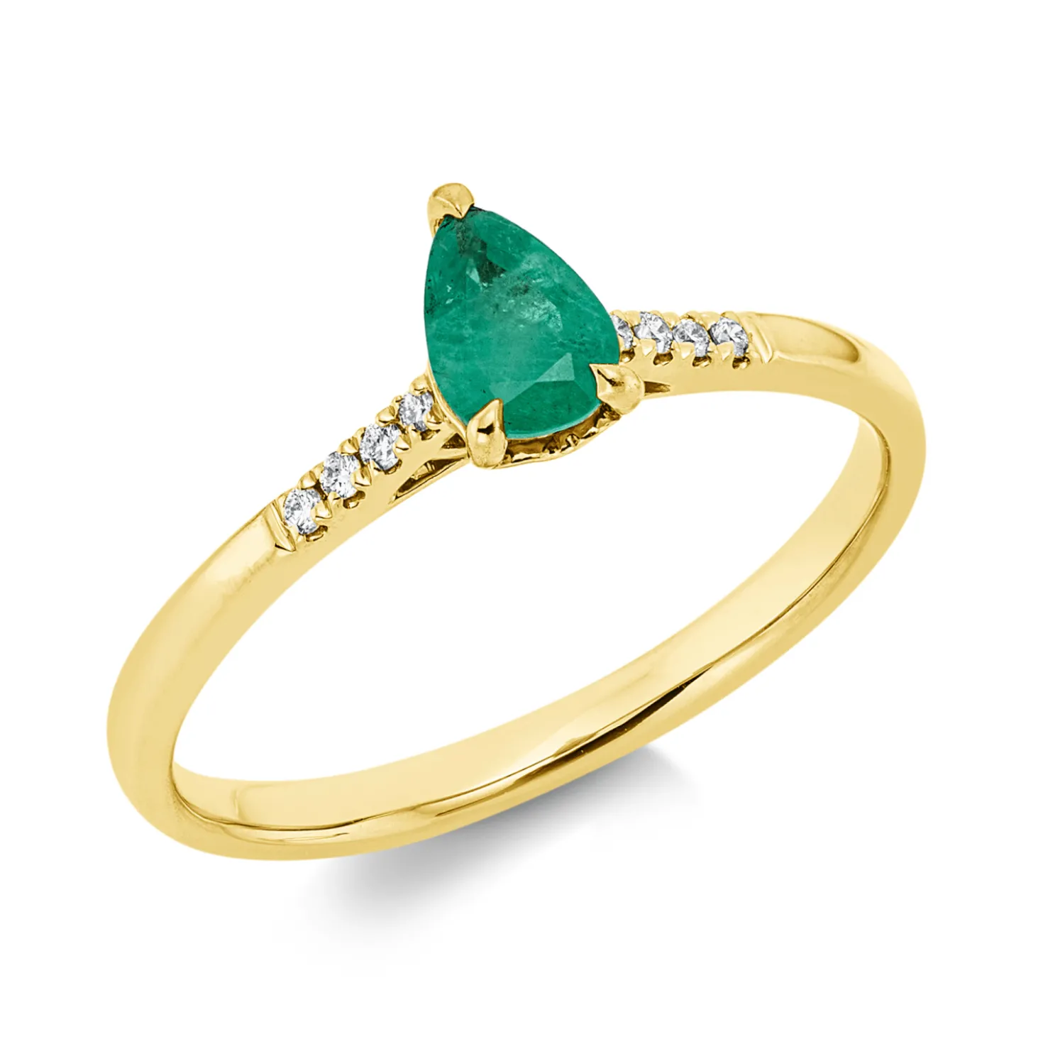 Ring aus 750 Gelbgold Smaragd 0,36ct grün 8 Brillanten 0,04ct TW-SI B:6,5mm