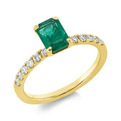 Ring aus 750 Gelbgold Smaragd 1,06ct grün 12 Brillanten 0,25ct TW-SI B:7mm