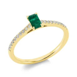 Ring aus 750 Gelbgold Smaragd 0,3ct grün 20 Brillanten 0,14ct TW-SI B:5,5mm