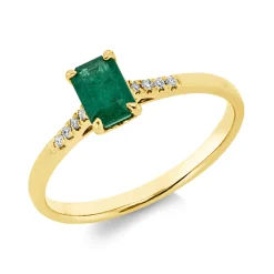 Ring aus 750 Gelbgold Smaragd 0,52ct grün 8 Brillanten 0,04ct TW-SI B:6,1mm