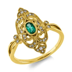 Ring aus 750 Gelbgold Smaragd 0,2ct grün 32 Brillanten 0,1ct TW-SI/PI B:19,8mm