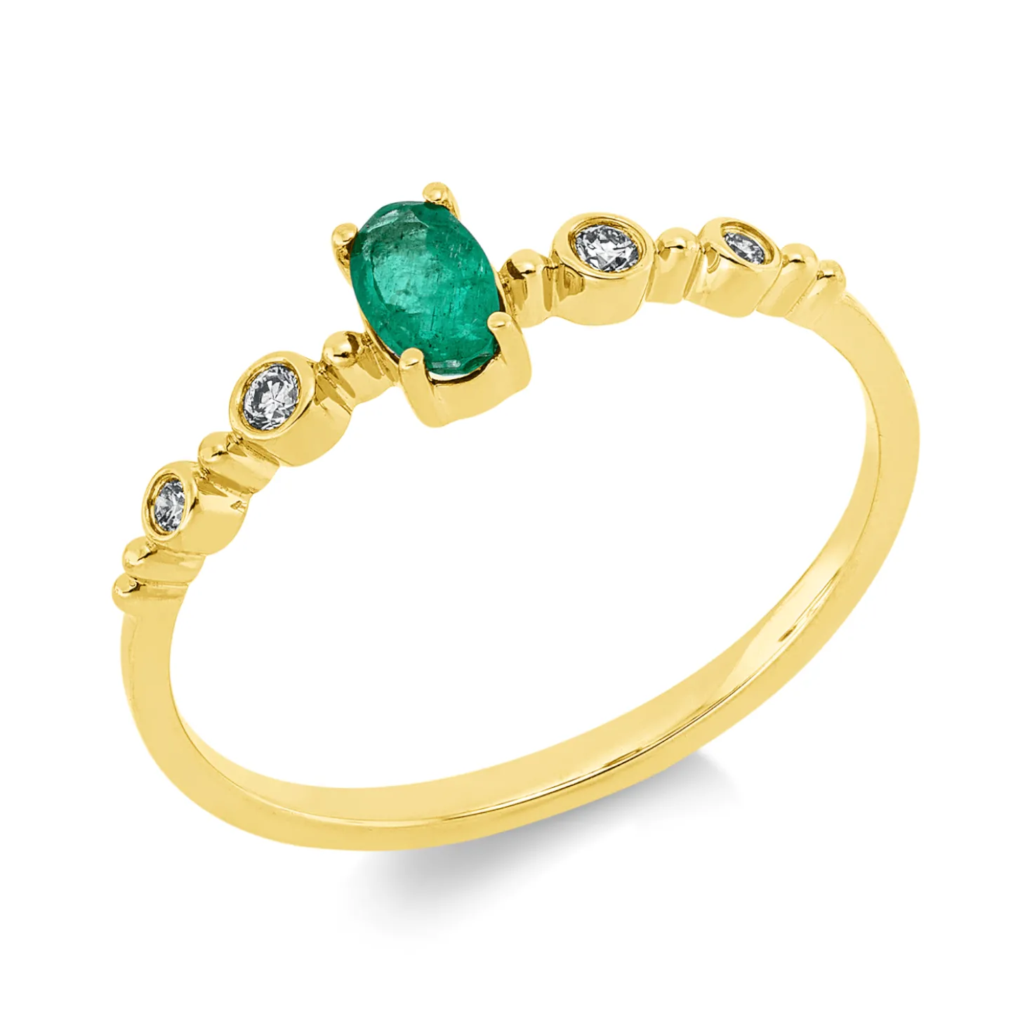 Ring aus 750 Gelbgold Smaragd 0,22ct grün 4 Diamanten 0,05ct TW-SI B:5,1mm