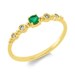 Ring aus 750 Gelbgold Smaragd 0,1ct grün 4 Diamanten 0,05ct TW-SI B:3mm 4er-Krappe