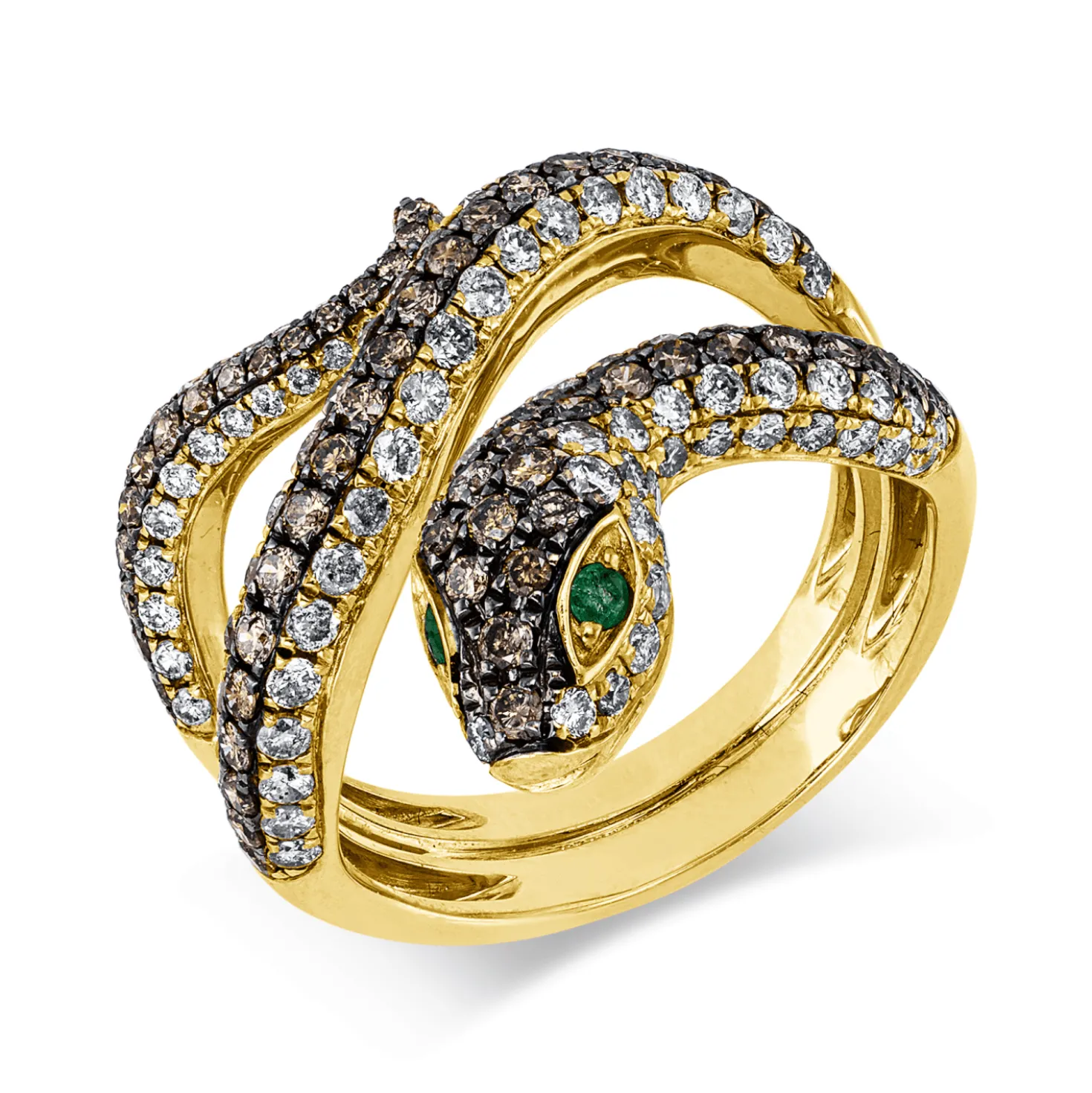 Ring aus 585 Gelbgold 2 Smaragde 0,04ct grün 165 Diamanten 1,7ct B:21,2mm
