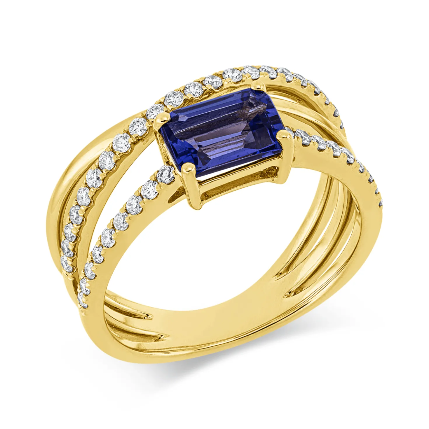 Ring aus 750 Gelbgold Tansanit 1,07ct blau 41 Brillanten 0,33ct TW-SI B:9mm