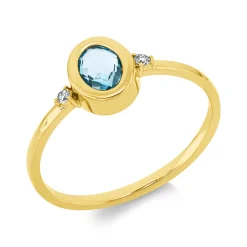 Ring aus 750 Gelbgold Topas 0,45ct blau 2 Brillanten 0,03ct TW-SI B:7,9mm