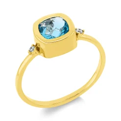 Ring aus 750 Gelbgold Topas 0,87ct blau 2 Brillanten 0,03ct TW-SI B:8mm