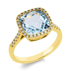 Ring aus 750 Gelbgold Topas 4,5ct skyblue 40 Brillanten 0,22ct TW-SI B:9,2mm