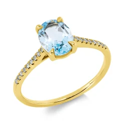 Ring aus 750 Gelbgold Topas 1,43ct skyblue 18 Diamanten 0,07ct TW-SI B:8,1mm