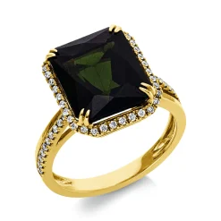 Ring aus 750 Gelbgold Turmalin 7ct grün 56 Brillanten 0,3ct TW-SI B:14,3mm