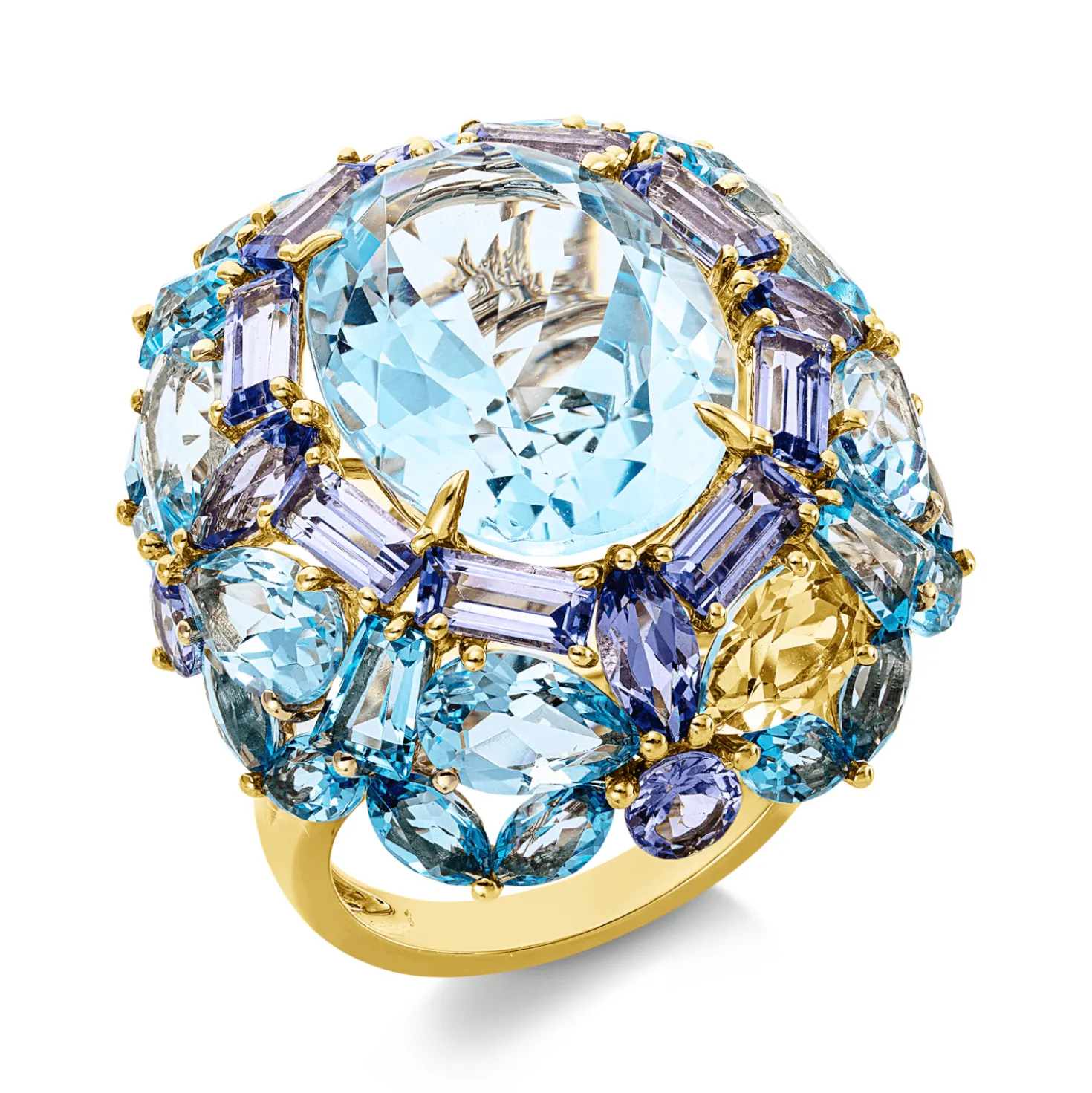 Ring aus 750 Gold Gelbgold 45 Aquamarine 25,21ct blau B:26mm