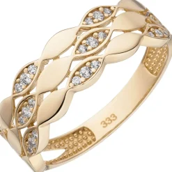 Ring aus 333 Gold Gelbgold aus 26 Zirkonia Goldring 3-reihig Fingerring Damen