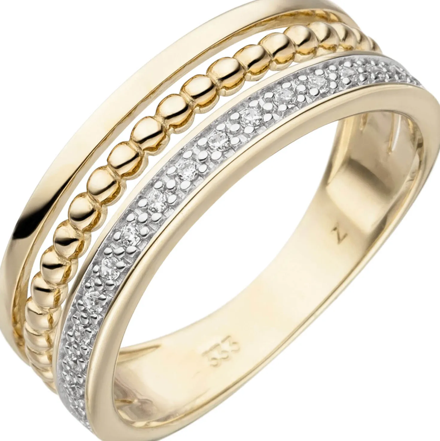 Ring aus 333 Gold Gelbgold bicolor mit 17 Zirkonia weiß Fingerring Goldring