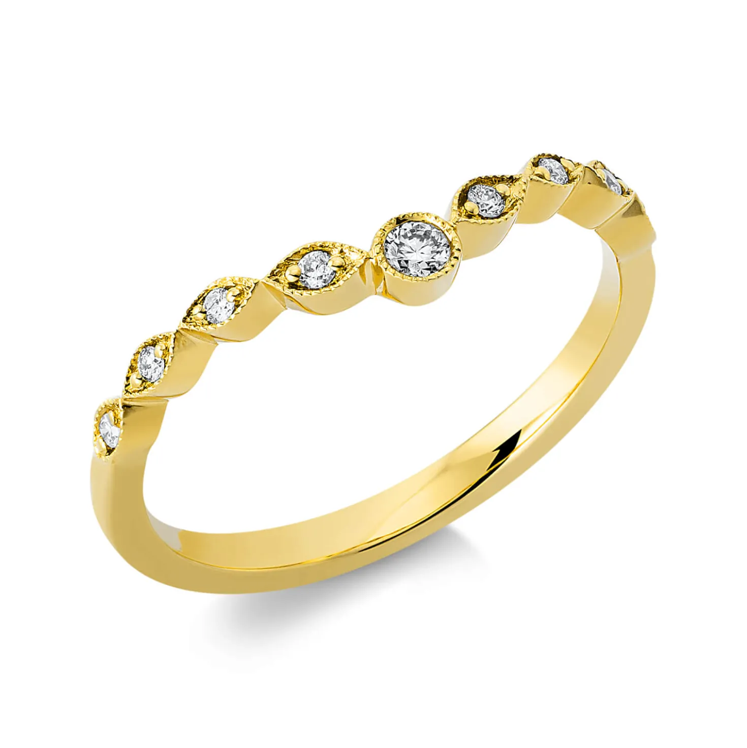 Ring aus 750 Gold Gelbgold 9 Brillanten 0,09ct TW-SI B:3,8mm