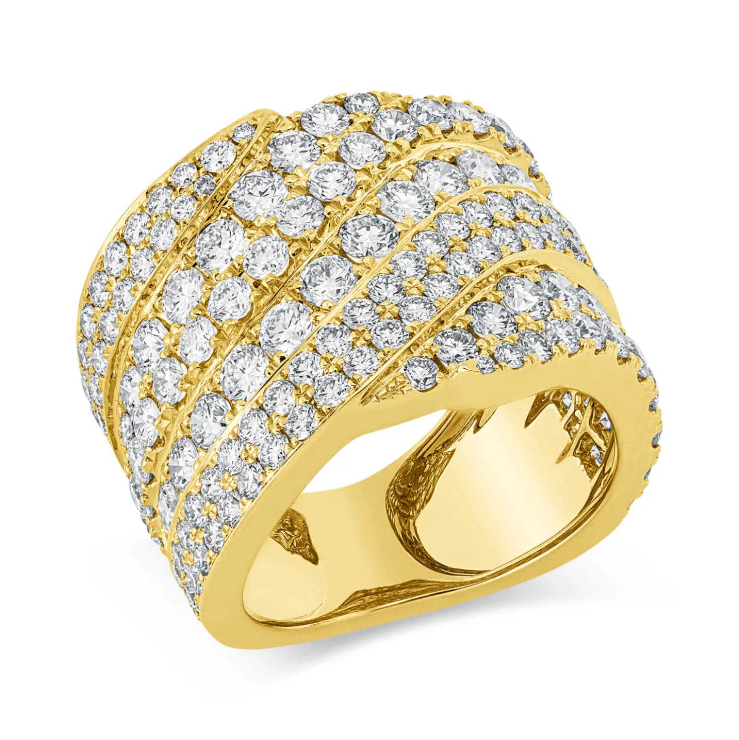 Ring aus 750 Gold Gelbgold 148 Brillanten 4,06ct TW-VSI B:17,8mm