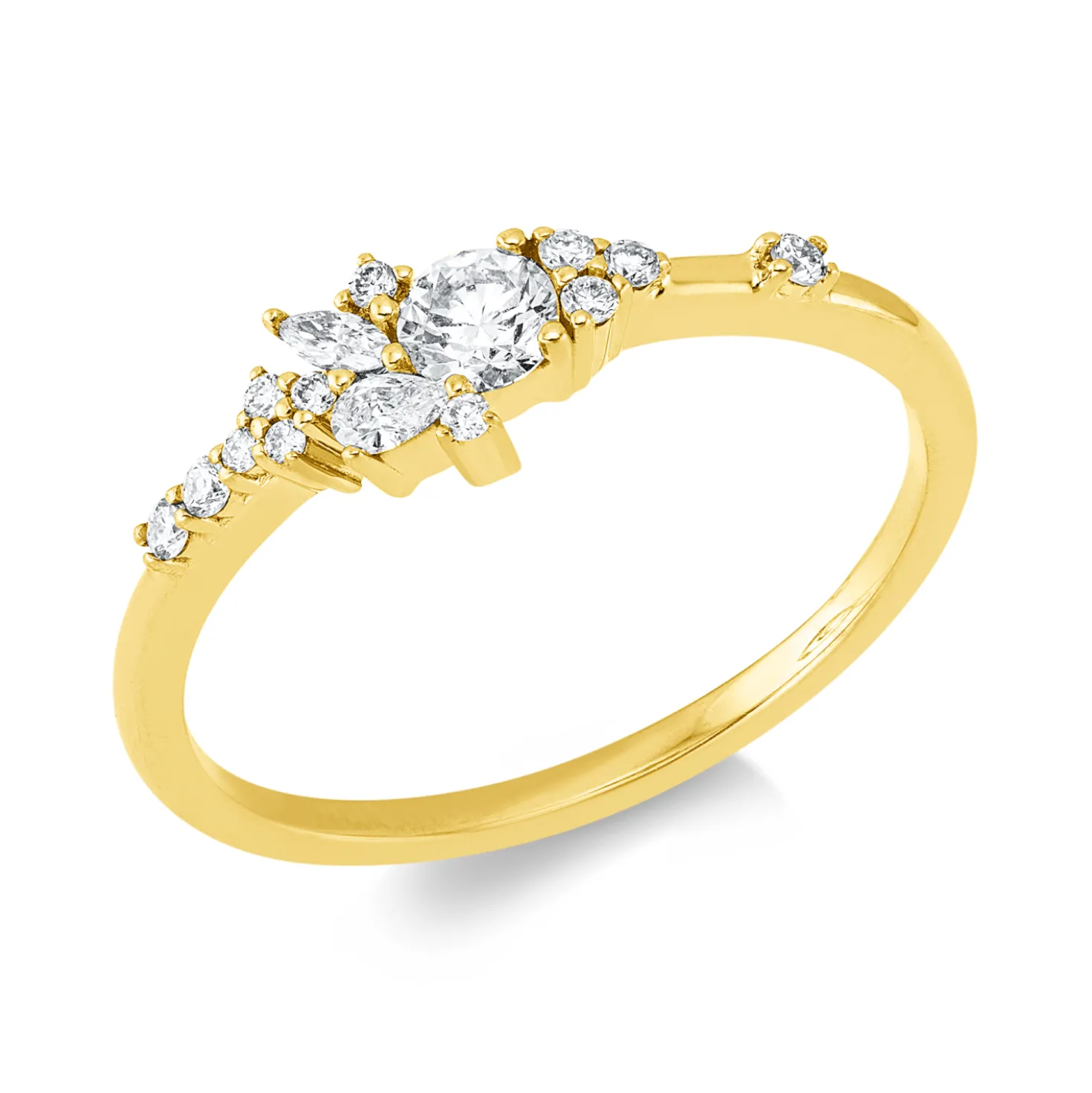 Ring aus 750 Gold Gelbgold 15 Diamanten 0,32ct B:5,2mm