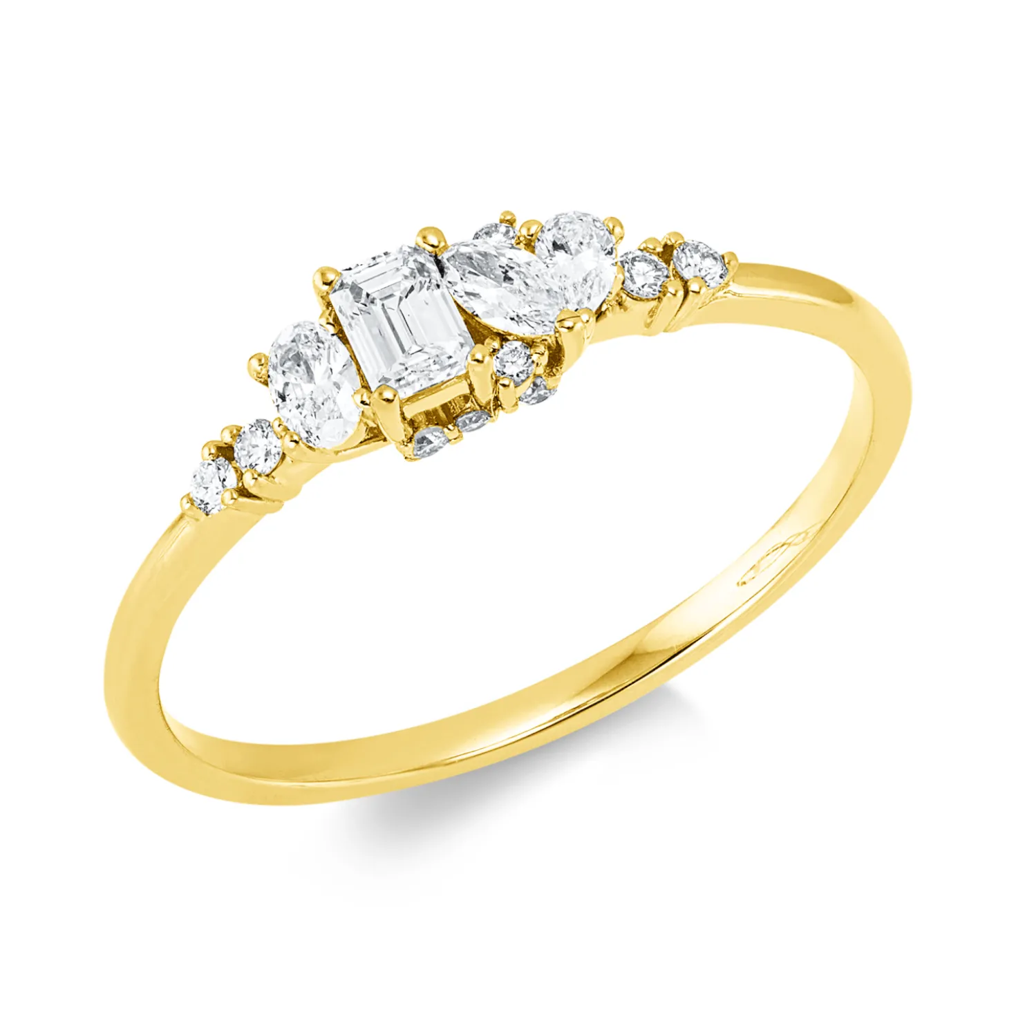 Ring aus 750 Gold Gelbgold 16 Diamanten 0,36ct B:4,1mm 4er-Krappe