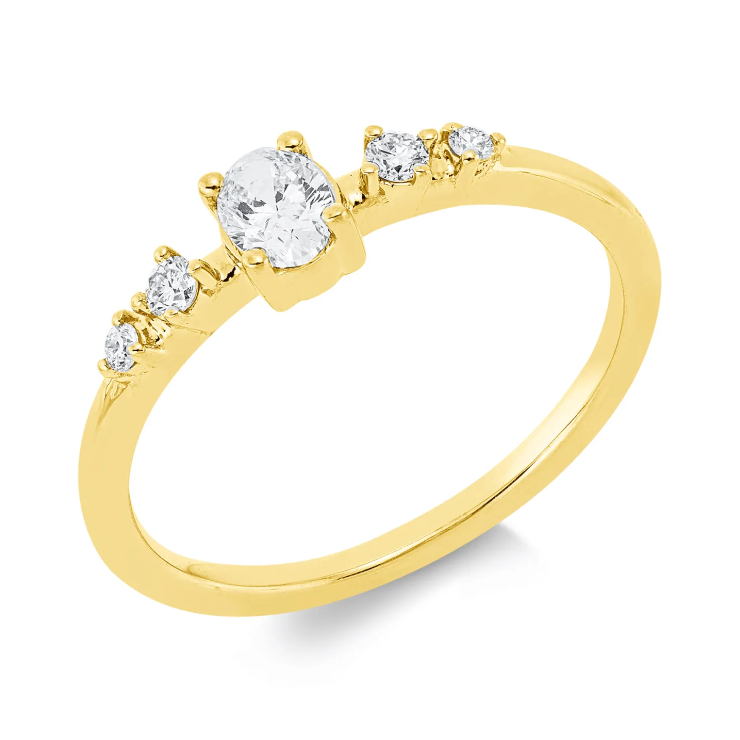 Ring aus 750 Gold Gelbgold 5 Diamanten 0,34ct TW-SI B:4,6mm