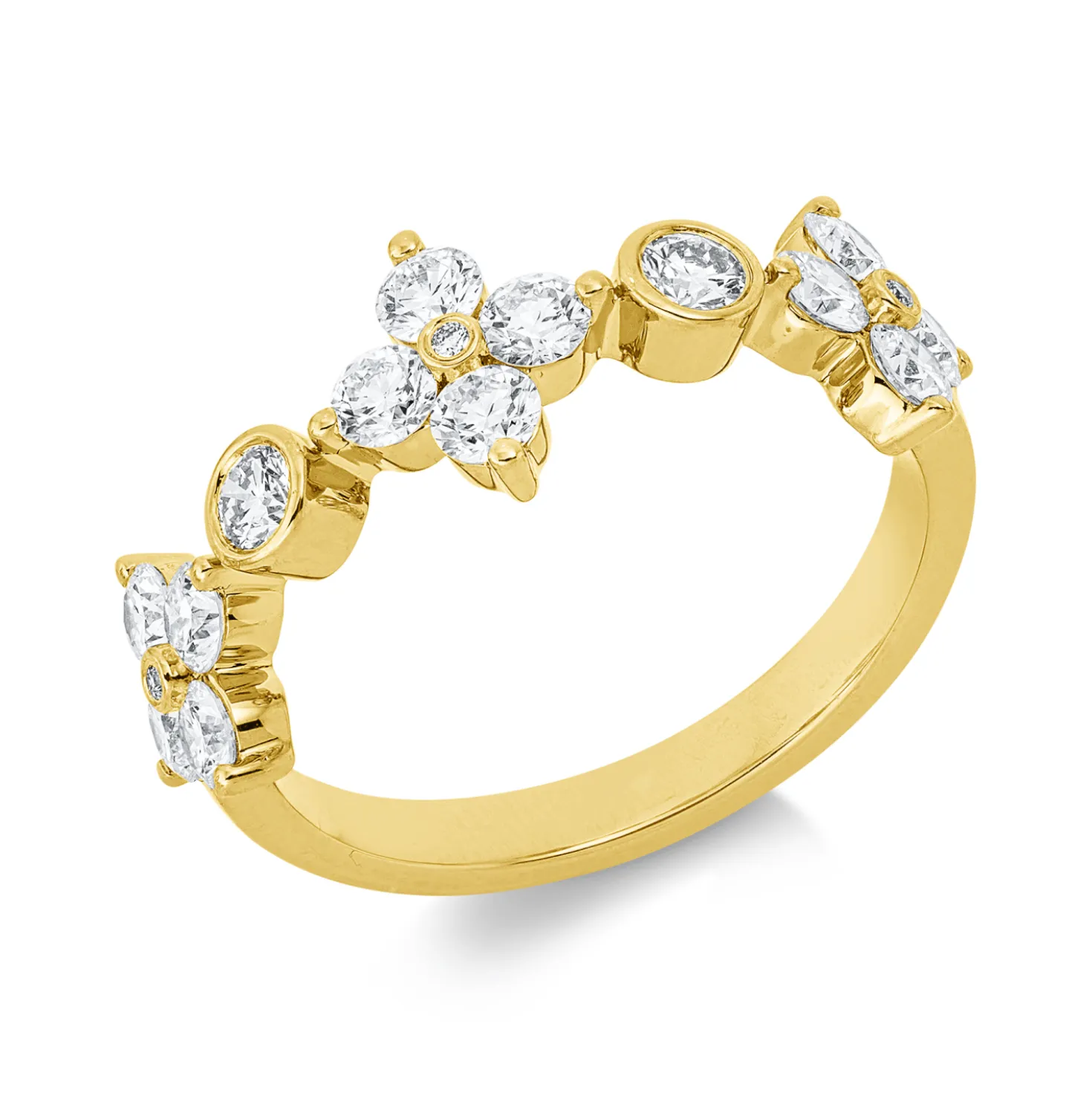 Ring aus 750 Gold Gelbgold 17 Diamanten 1ct TW-SI B:7,6mm