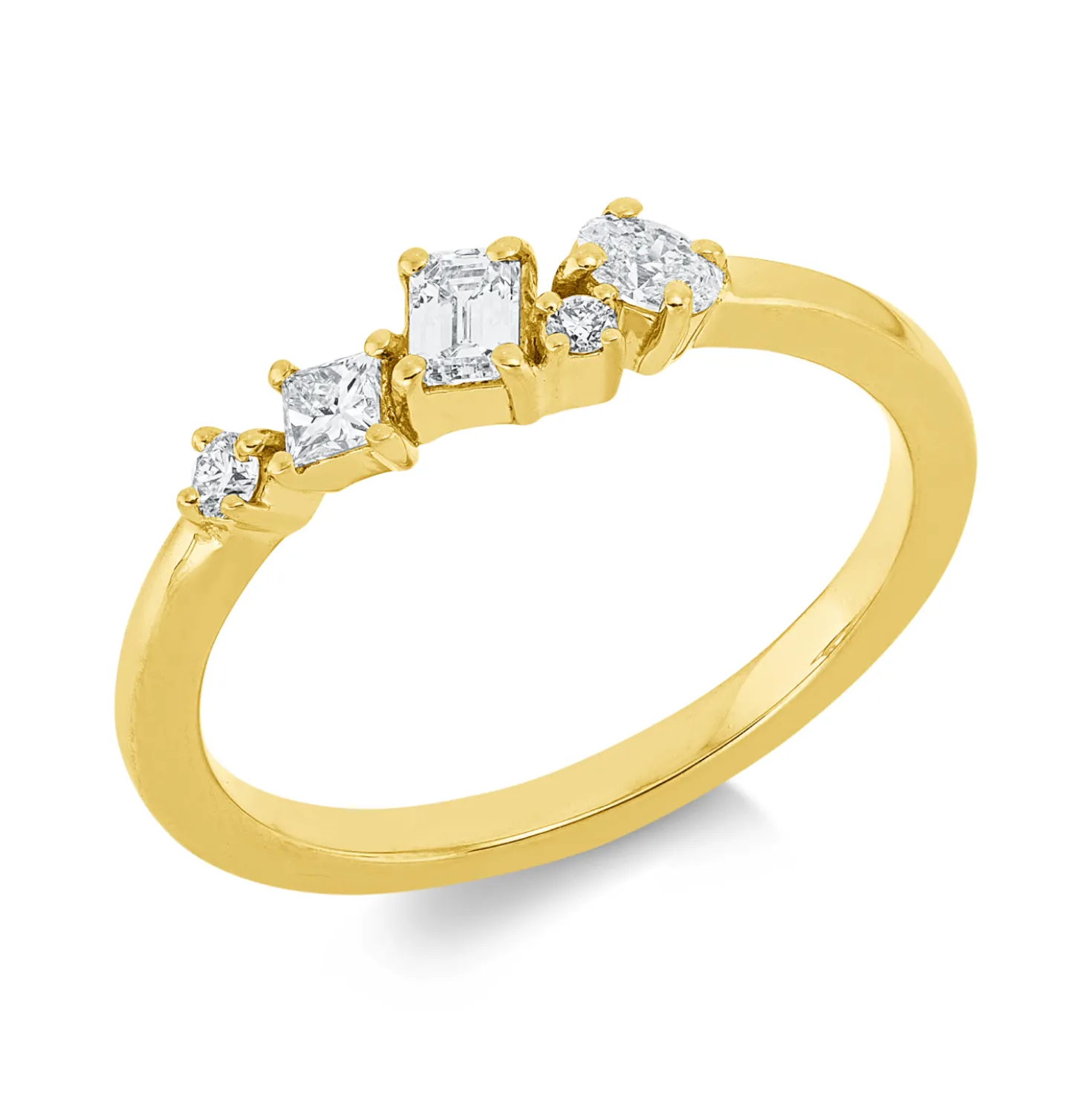Ring aus 750 Gold Gelbgold 5 Diamanten 0,33ct TW-SI B:4,6mm