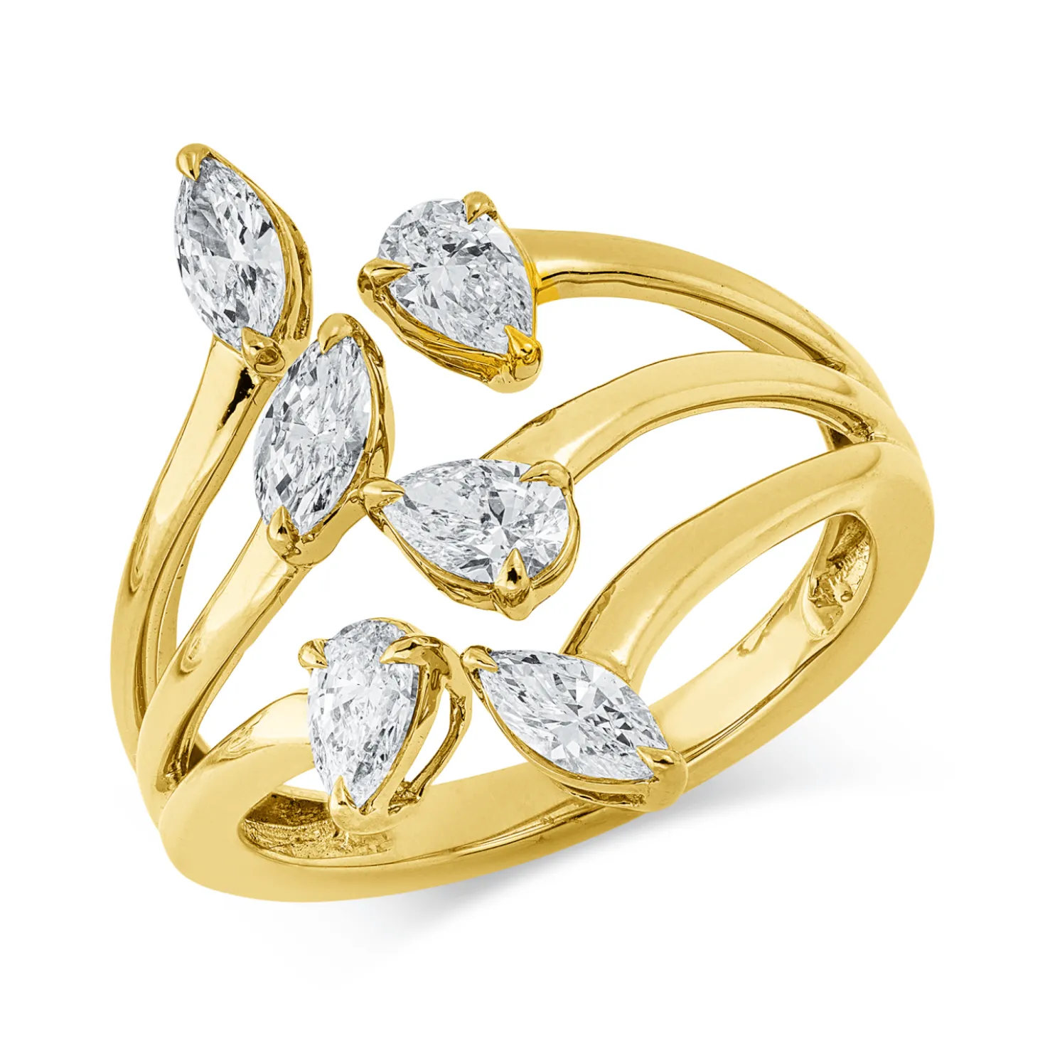 Ring aus 750 Gold Gelbgold 6 Diamanten 0,99ct TW-SI B:20,6mm