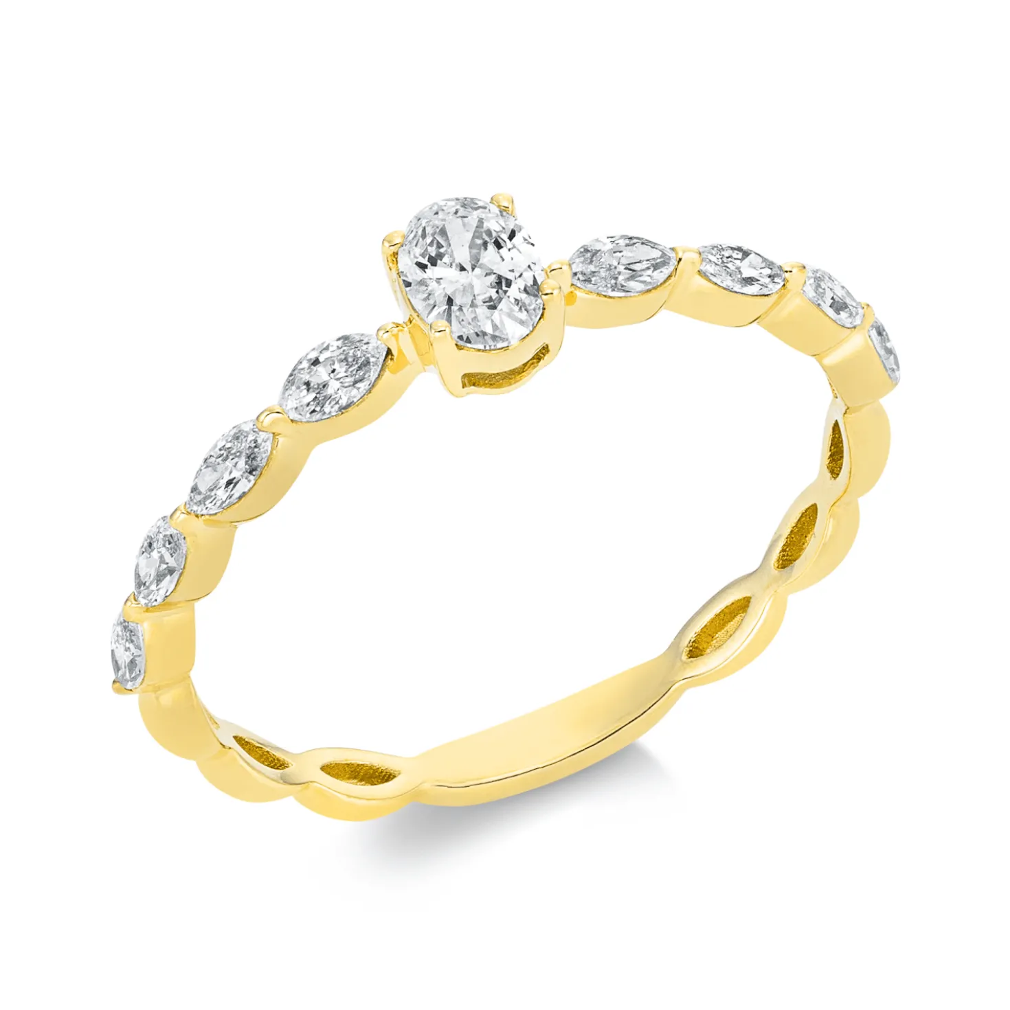 Ring aus 750 Gold Gelbgold 9 Diamanten 0,5ct TW-SI B:4,3mm