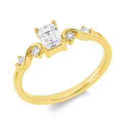 Ring aus 750 Gold Gelbgold 5 Diamanten 0,61ct TW-SI B:6mm 4er-Krappe