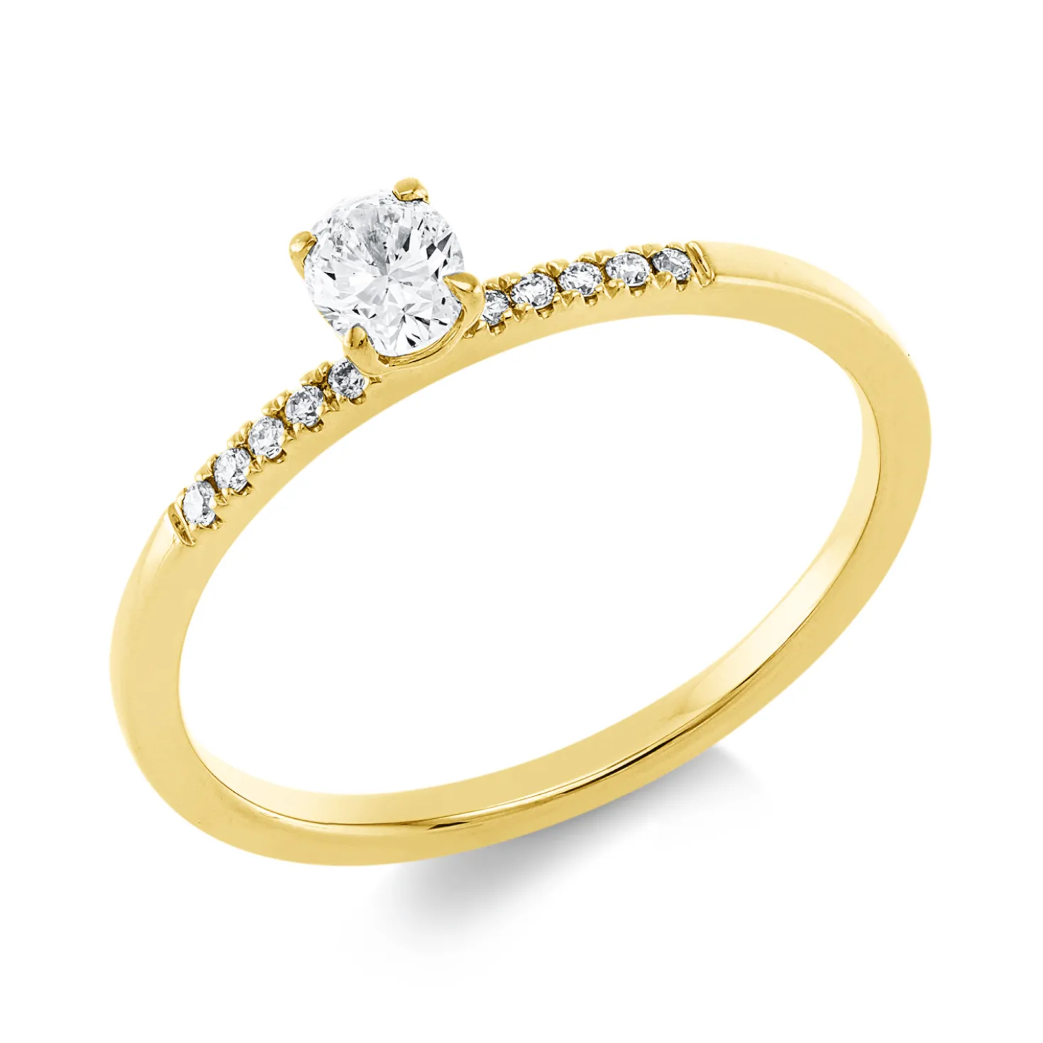 Ring aus 750 Gold Gelbgold 11 Diamanten 0,28ct TW-SI B:4,5mm 4er-Krappe