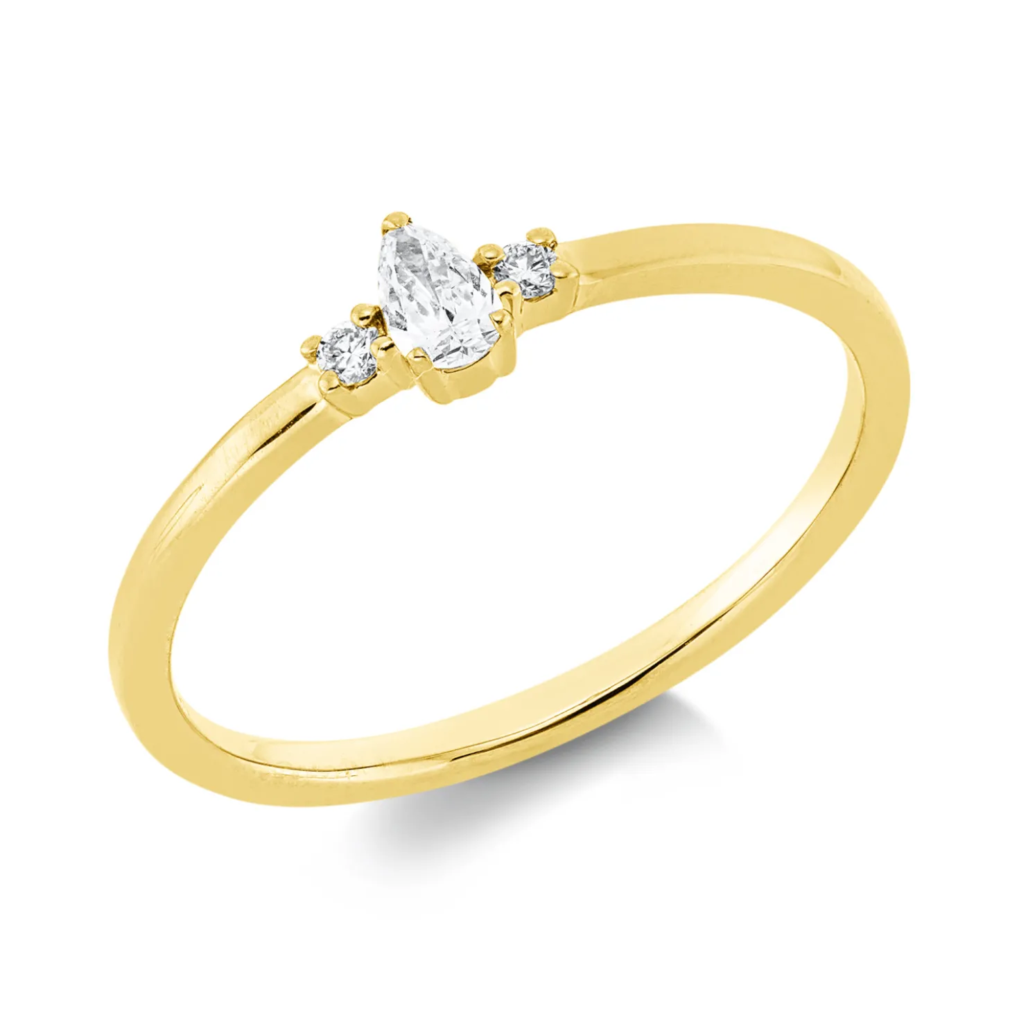 Ring aus 750 Gold Gelbgold 3 Diamanten 0,13ct TW-SI B:4,1mm 3er-Krappe