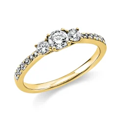 Ring aus 585 Gold Gelbgold 15 Diamanten 0,6ct TW-SI B:2,1mm 4er-Krappe