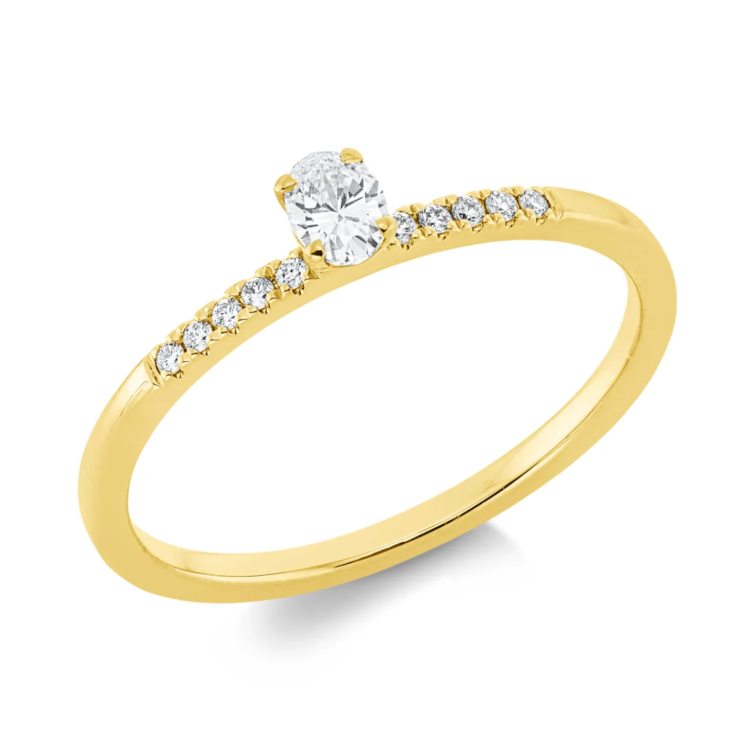 Ring aus 750 Gold Gelbgold 11 Diamanten 0,19ct TW-SI B:4,2mm 4er-Krappe