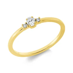 Ring aus 750 Gold Gelbgold 3 Diamanten 0,14ct TW-SI B:3,5mm 4er-Krappe